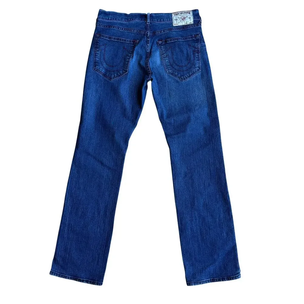 True Religion Mens Ricky Relaxed Straight Dark Wash Stretch Jeans Size 32